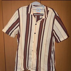 Farah Men's Brown and Cream Striped Button Down Shirt